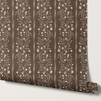 Libby Vertical Bloom Chocolate Vines Wallpaper