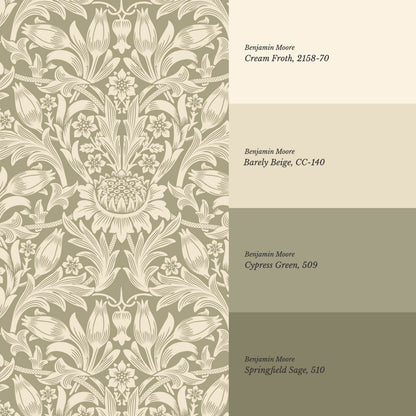 Liis Antique Sunflower Sage Butter Wallpaper