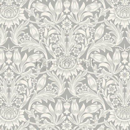 Liis Antique Sunflower Dove Gray Cream Wallpaper