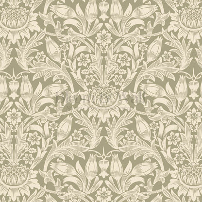Liis Antique Sunflower Sage Butter Wallpaper