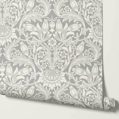 Liis Antique Sunflower Dove Gray Cream Wallpaper