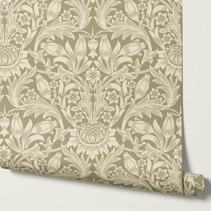 Liis Antique Sunflower Sage Butter Wallpaper