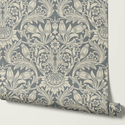 Liis Antique Sunflower Slate Taupe Wallpaper