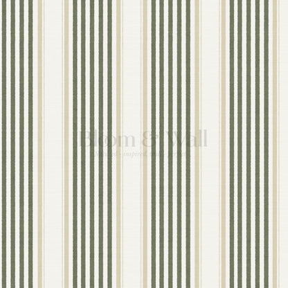 Lili Cream Forest Green Stripes Wallpaper