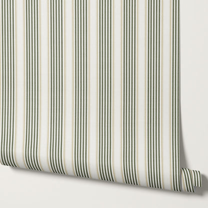 Lili Cream Forest Green Stripes Wallpaper