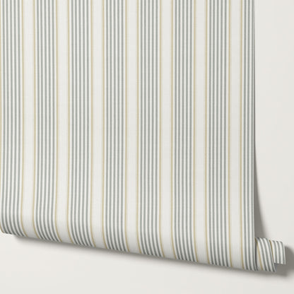 Lili Cream Silver Gray Stripes Wallpaper