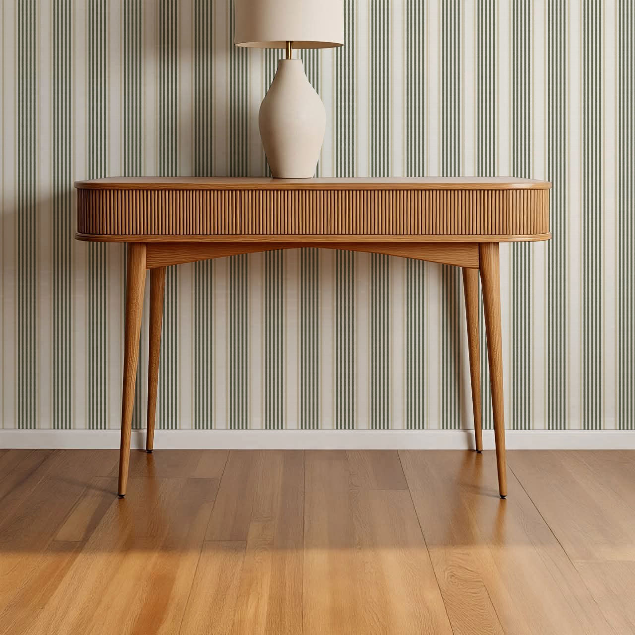 Lili Cream Forest Green Stripes Wallpaper