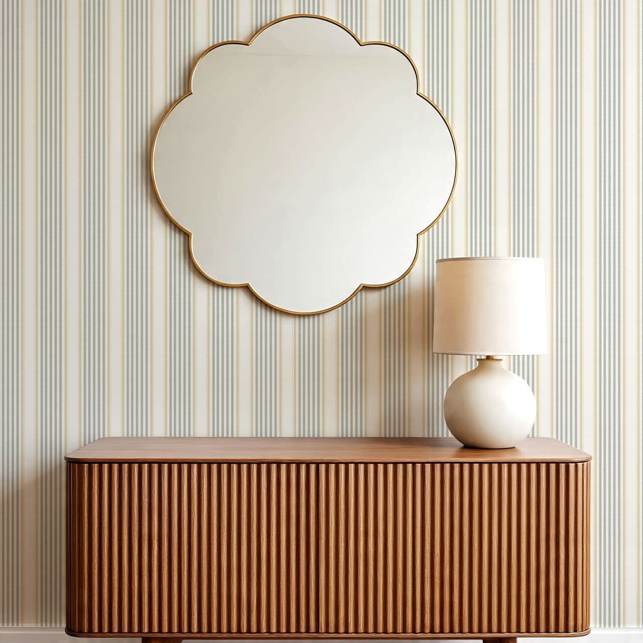 Lili Cream Silver Gray Stripes Wallpaper