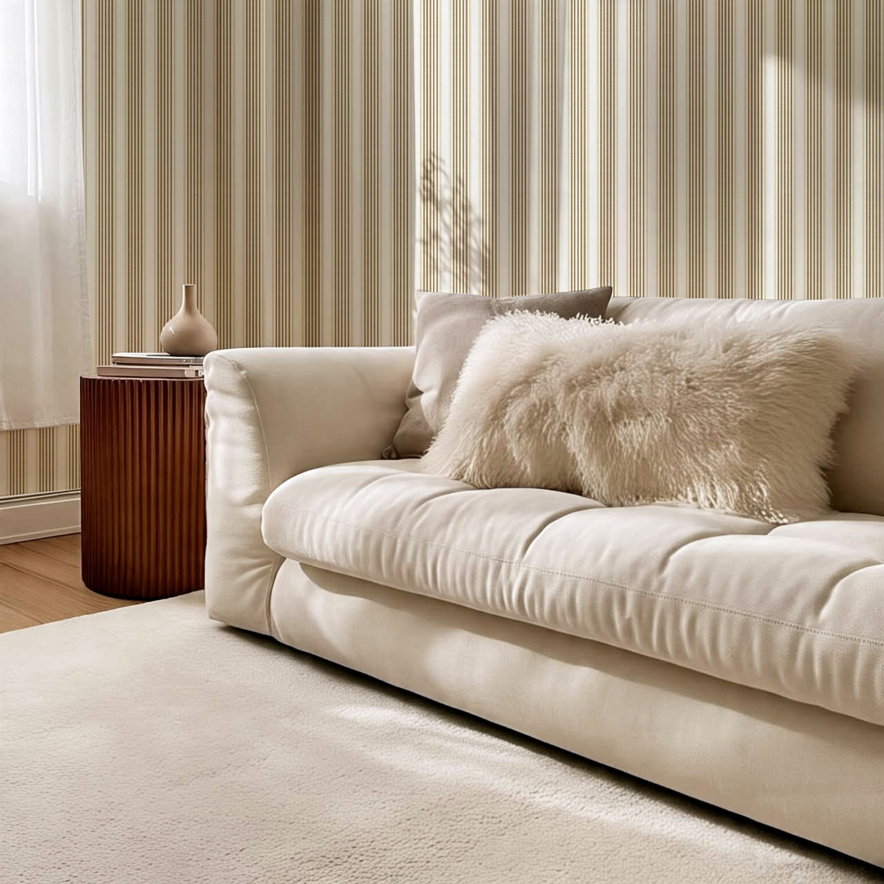 Lili Cream Olive Stripes Wallpaper