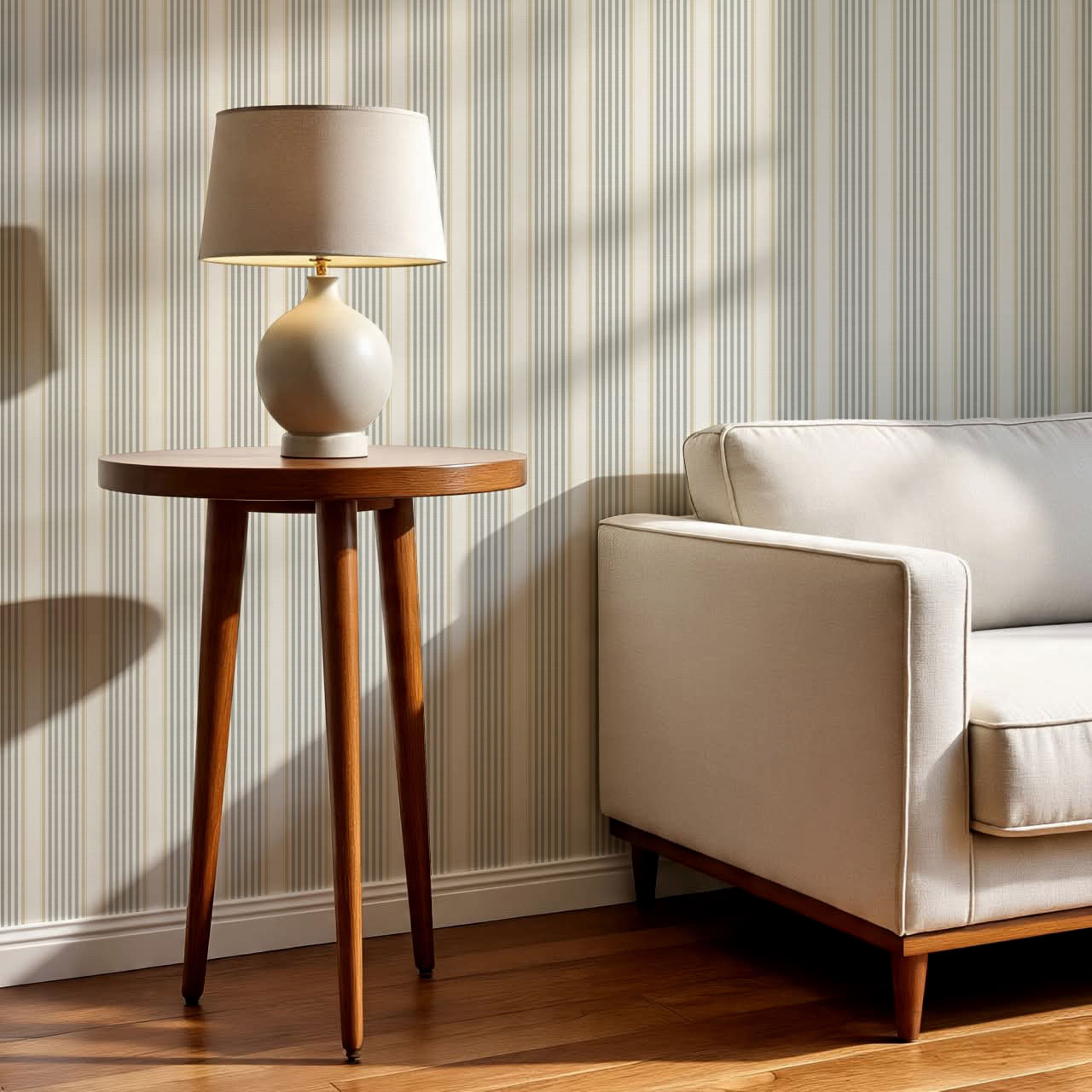 Lili Cream Silver Gray Stripes Wallpaper