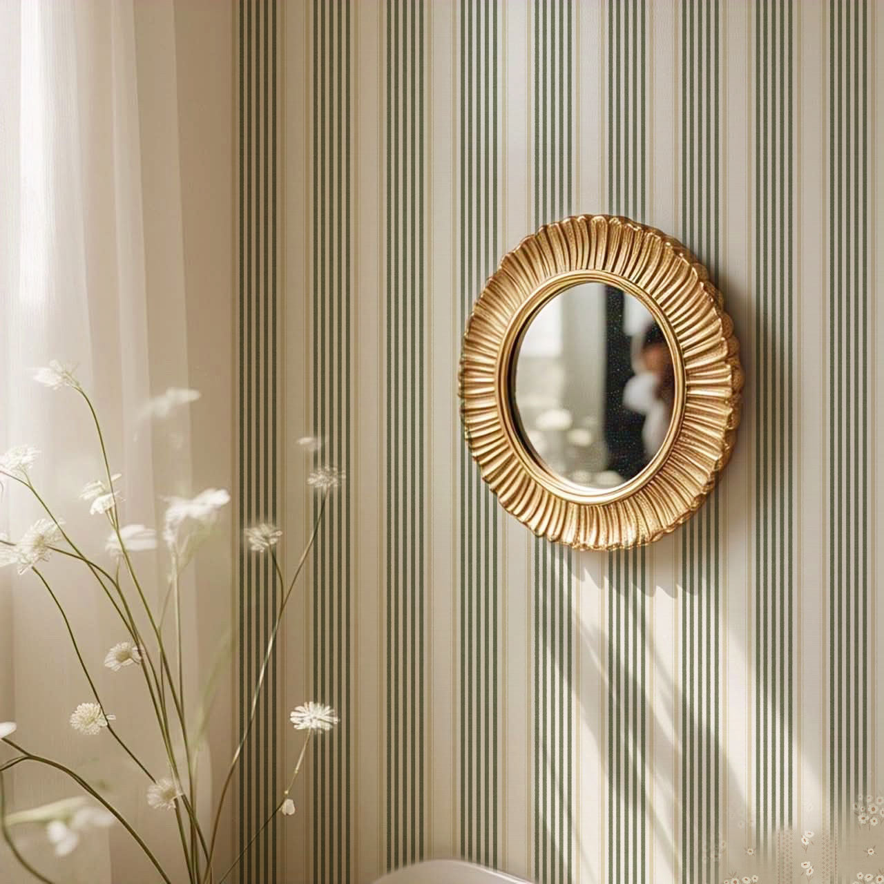 Lili Cream Forest Green Stripes Wallpaper