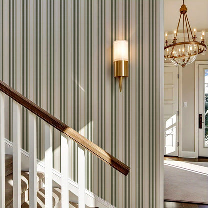 Lili Cream Forest Green Stripes Wallpaper
