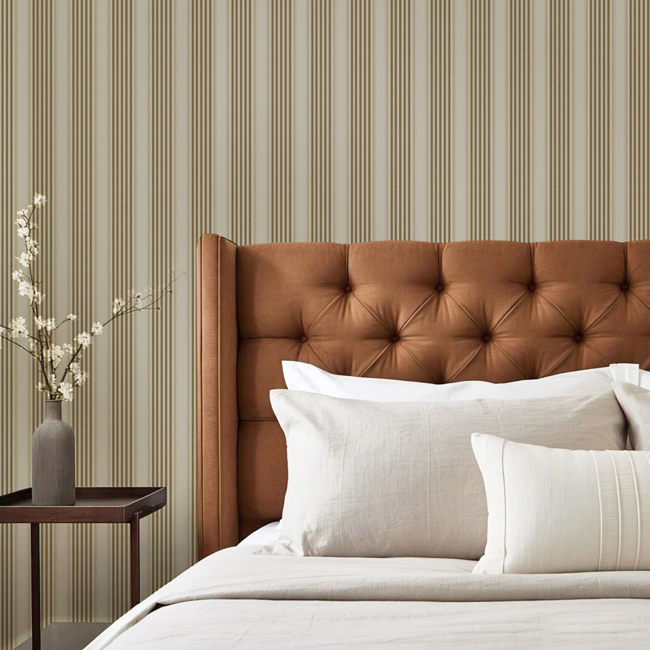 Lili Cream Olive Stripes Wallpaper