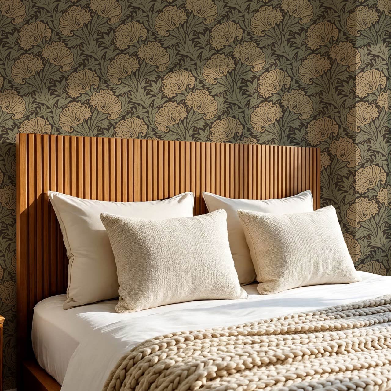 Liliana Heritage Floral Olive Sage Wallpaper