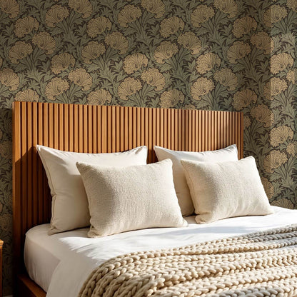 Liliana Heritage Floral Olive Sage Wallpaper