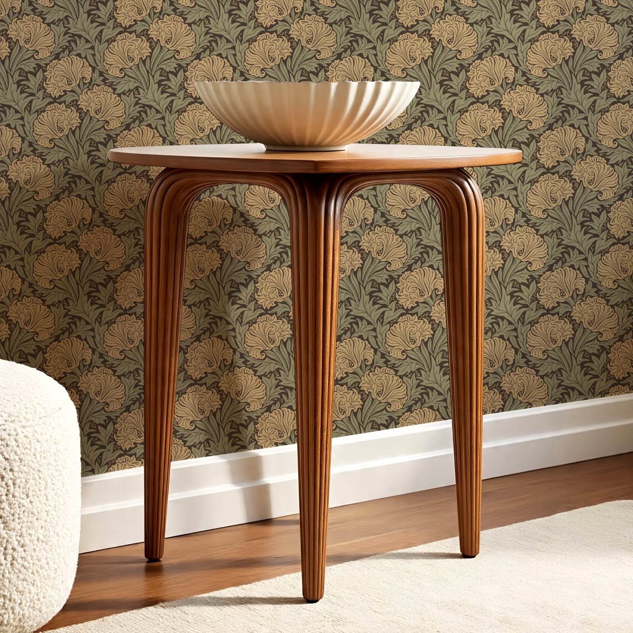 Liliana Heritage Floral Olive Sage Wallpaper