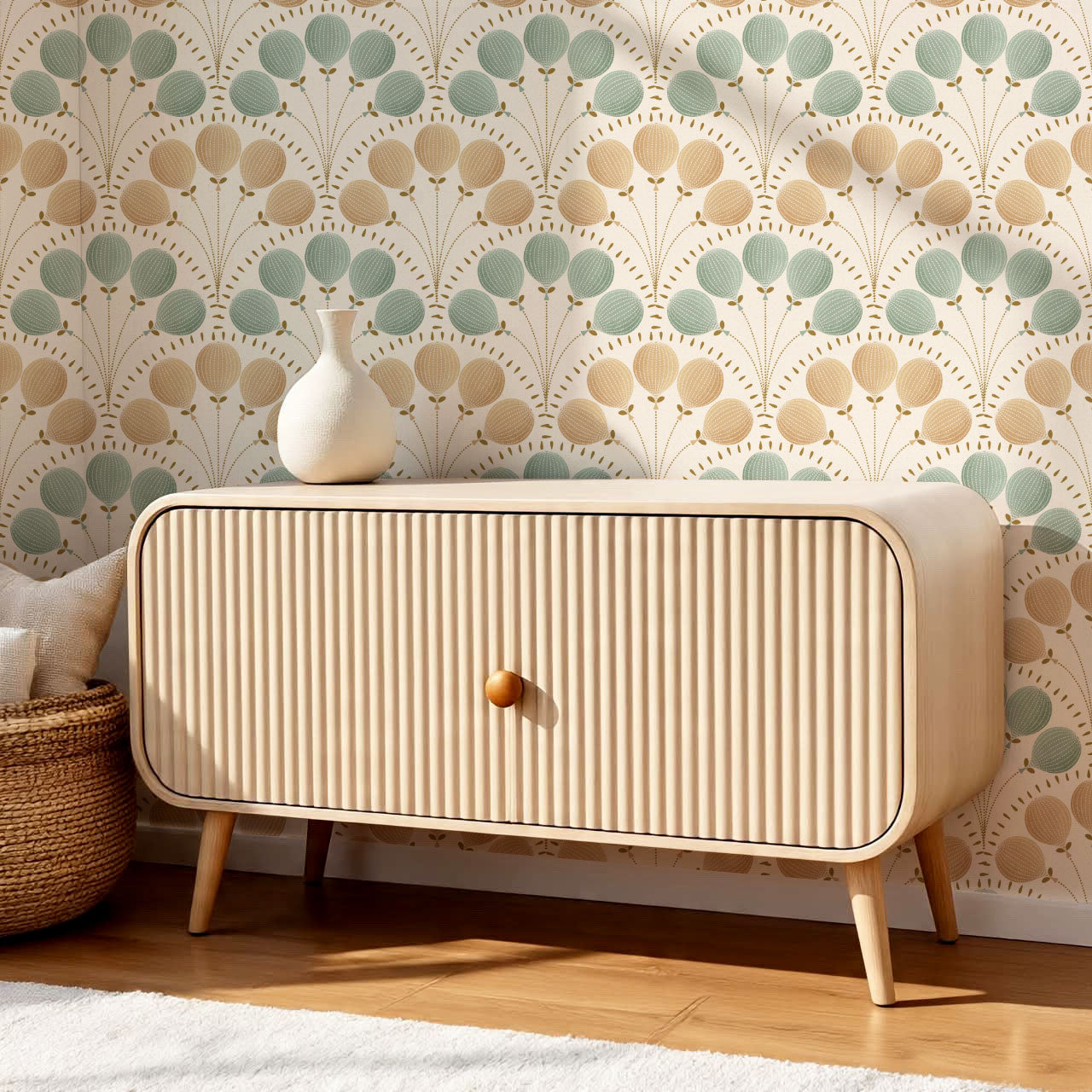 Lilly Balloons Sage Beige Wallpaper