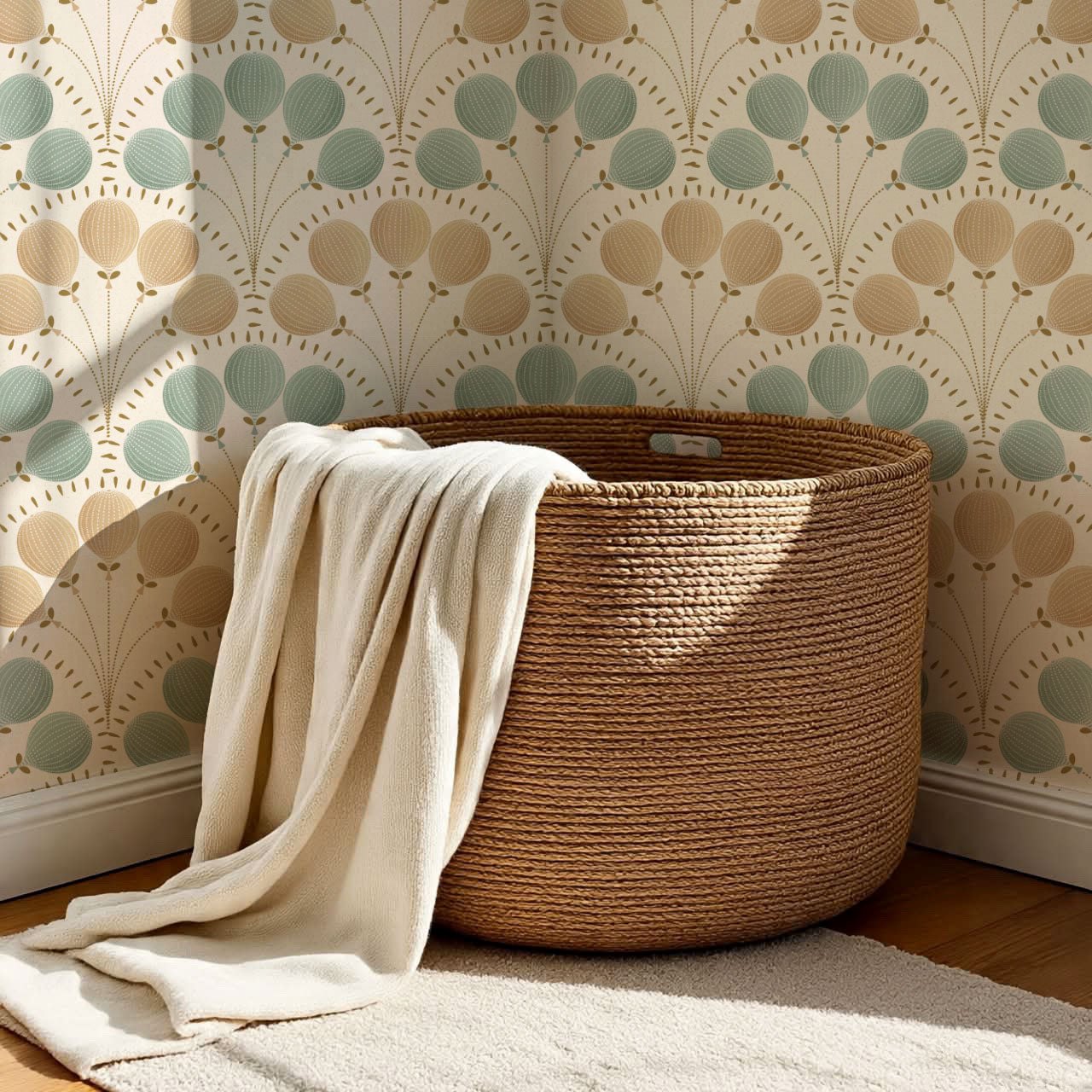 Lilly Balloons Sage Beige Wallpaper