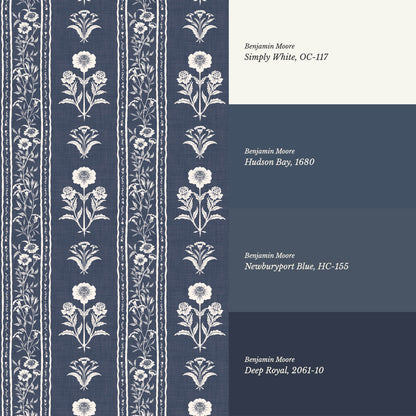 Lilou Cottage Garden Stripe Navy Wallpaper