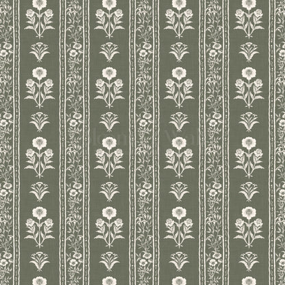 Lilou Cottage Garden Stripe Sage Wallpaper