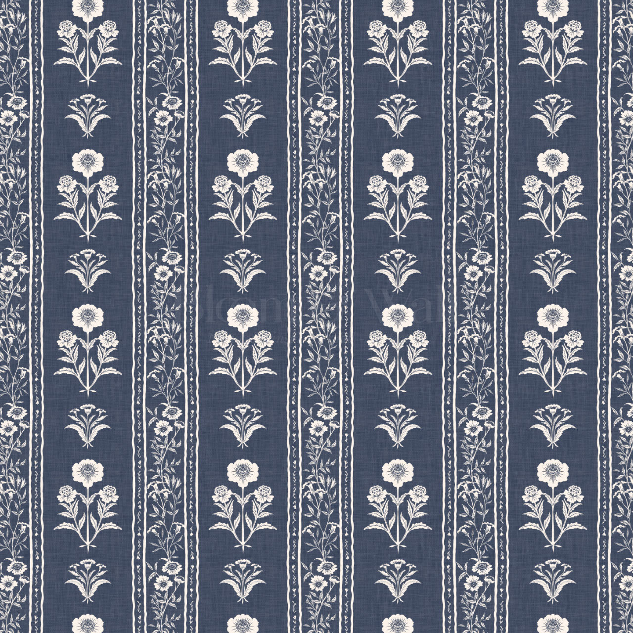 Lilou Cottage Garden Stripe Navy Wallpaper