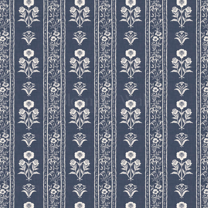 Lilou Cottage Garden Stripe Navy Wallpaper