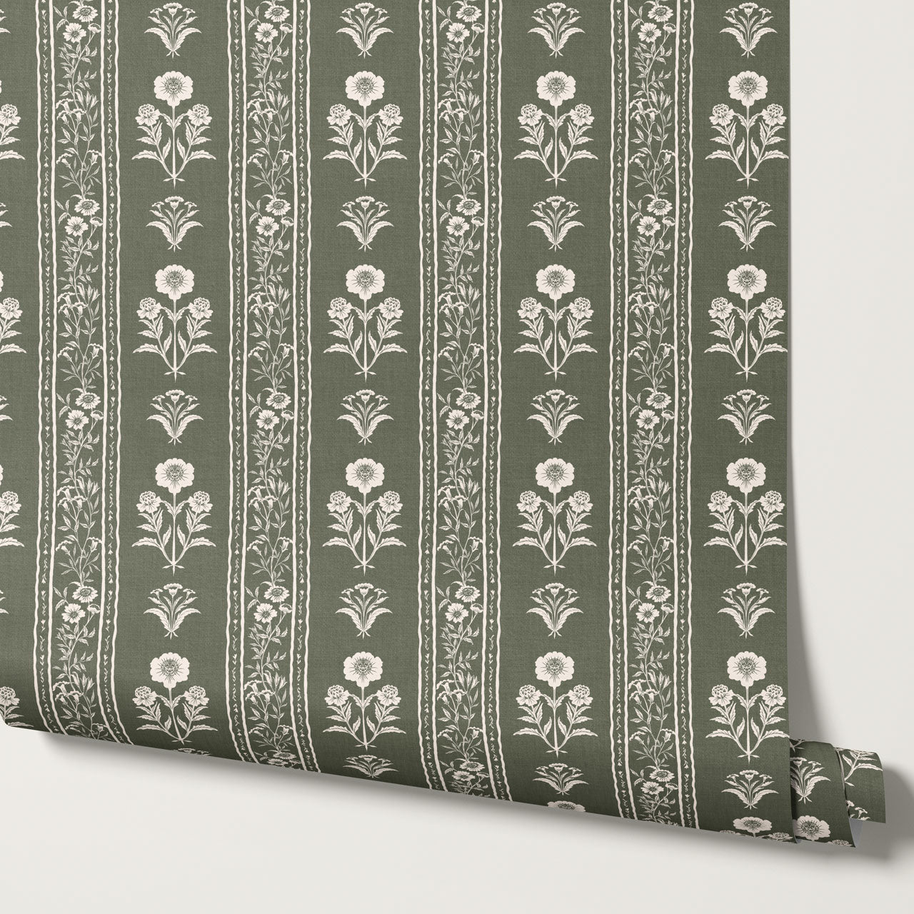 Lilou Cottage Garden Stripe Sage Wallpaper