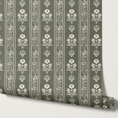 Lilou Cottage Garden Stripe Sage Wallpaper