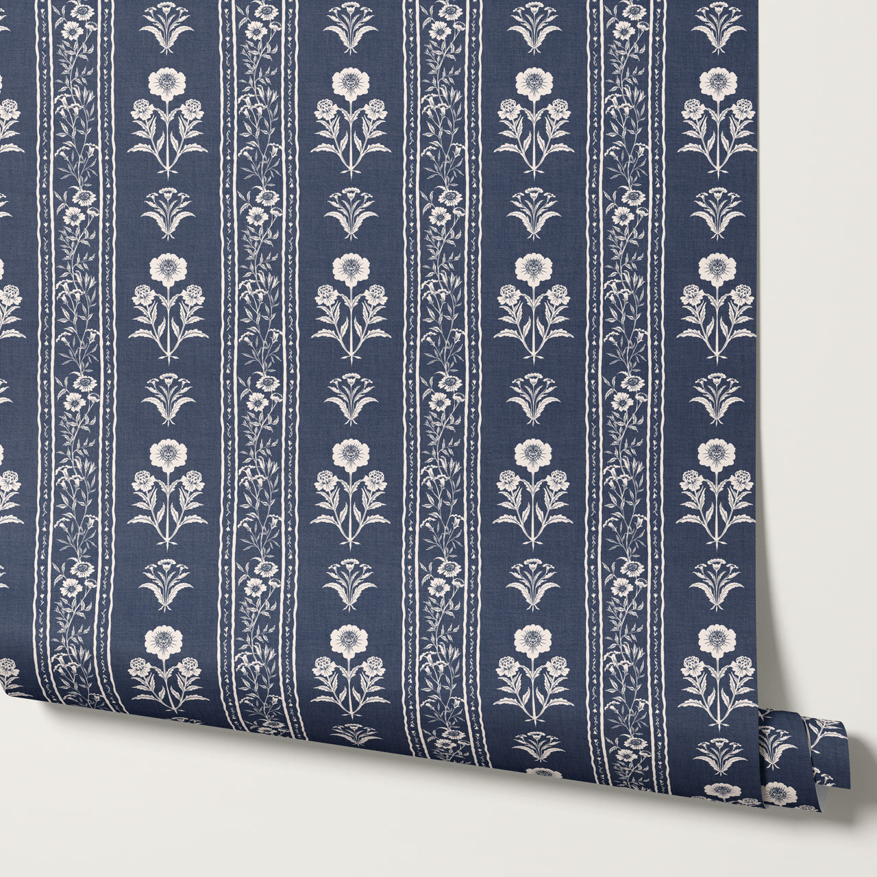 Lilou Cottage Garden Stripe Navy Wallpaper
