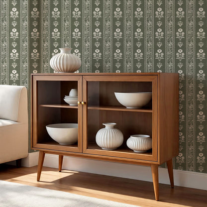 Lilou Cottage Garden Stripe Sage Wallpaper