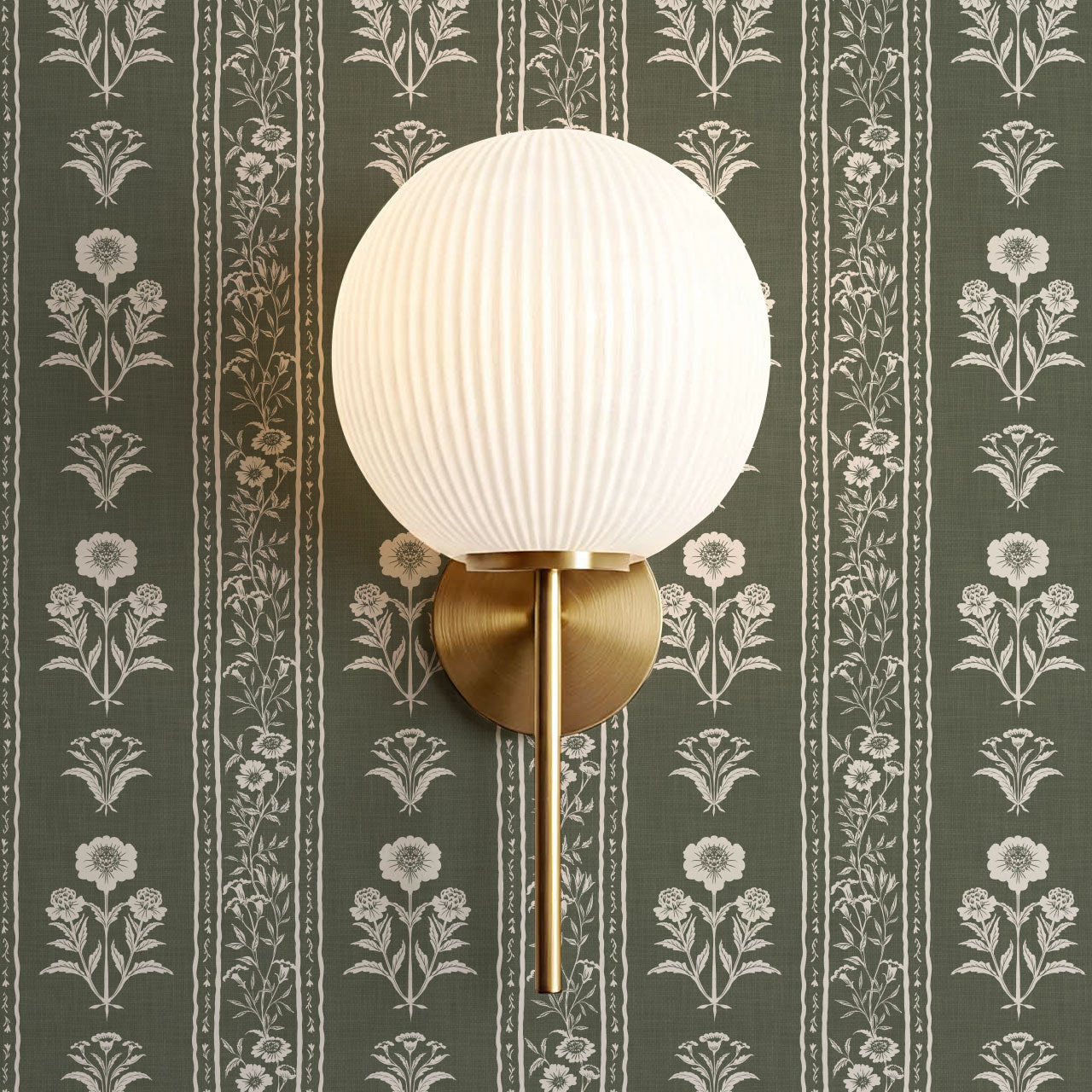Lilou Cottage Garden Stripe Sage Wallpaper