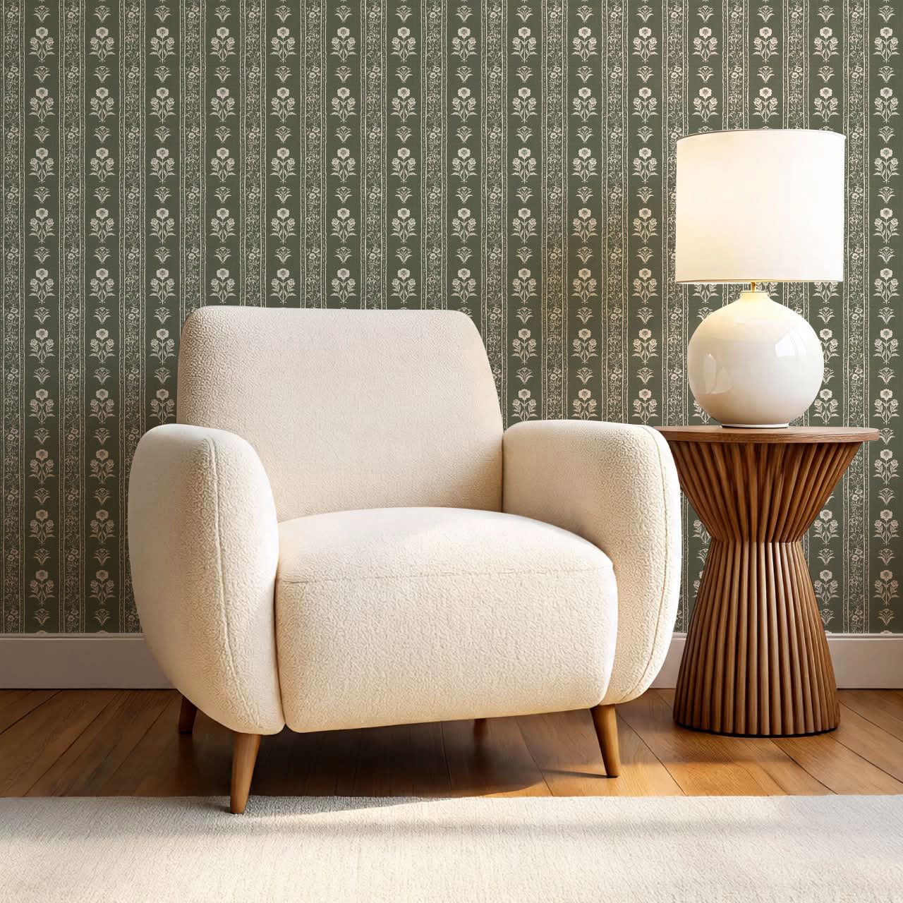 Lilou Cottage Garden Stripe Sage Wallpaper