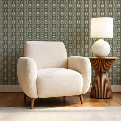 Lilou Cottage Garden Stripe Sage Wallpaper