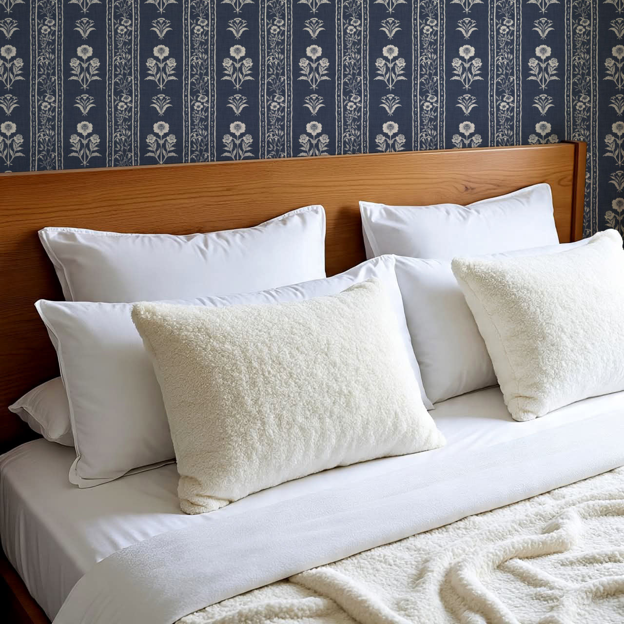 Lilou Cottage Garden Stripe Navy Wallpaper