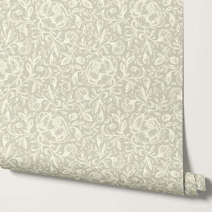 Lina Adorne Blooms Warm Gray Wallpaper