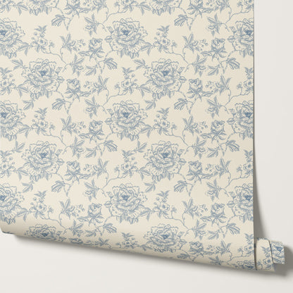 Ellesandra French Blue Peonies Wallpaper