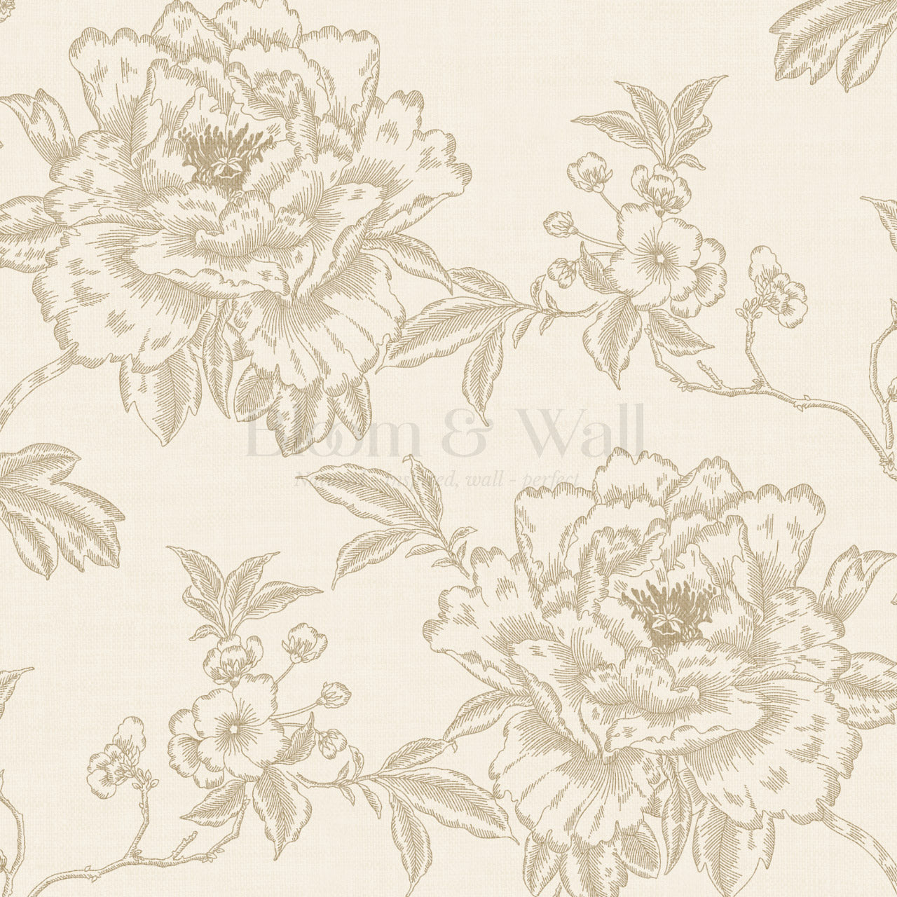 Ellesandra Neutral Beige Peonies Wallpaper