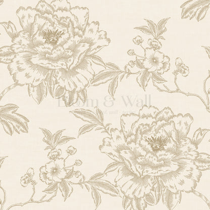 Ellesandra Neutral Beige Peonies Wallpaper