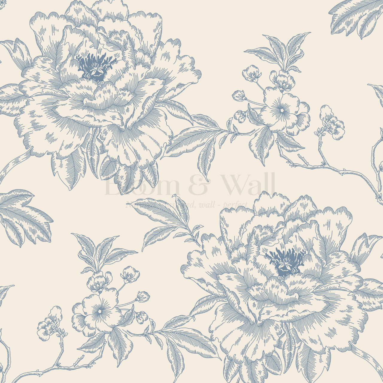 Ellesandra French Blue Peonies Wallpaper
