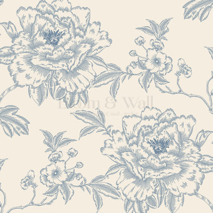 Ellesandra French Blue Peonies Wallpaper