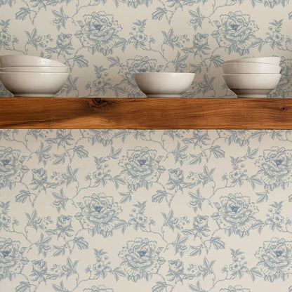 Ellesandra French Blue Peonies Wallpaper