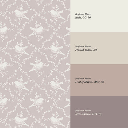 Livie Bird Nest Damask Dusty Pink Wallpaper