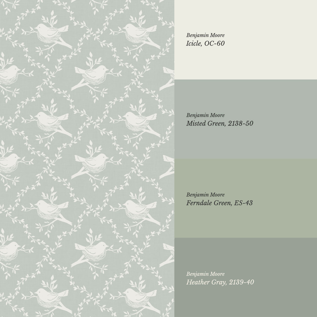 Livie Bird Nest Damask Sage Wallpaper