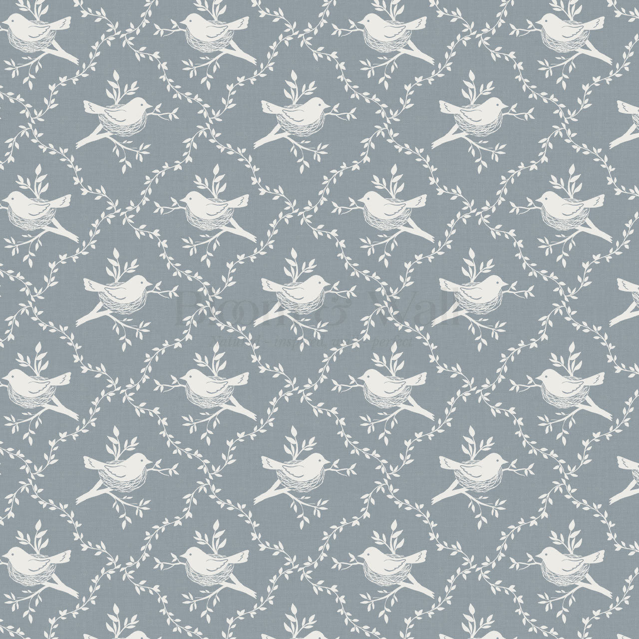 Livie Bird Nest Damask French Blue Wallpaper