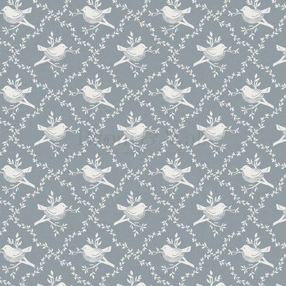 Livie Bird Nest Damask French Blue Wallpaper