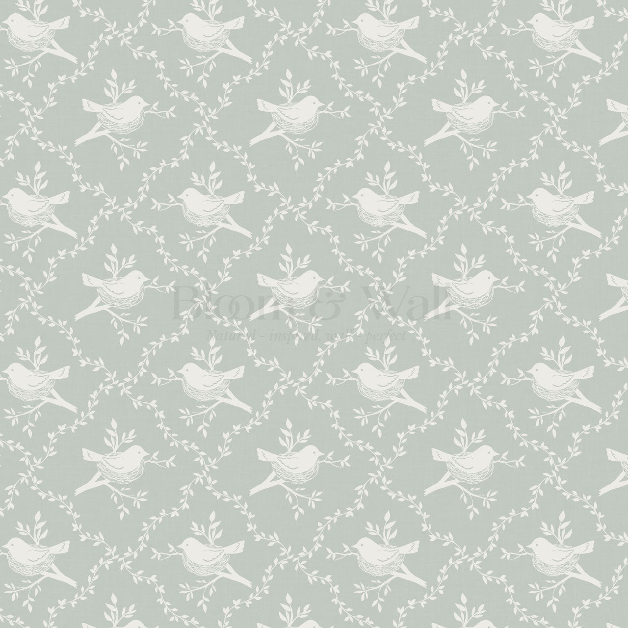 Livie Bird Nest Damask Sage Wallpaper