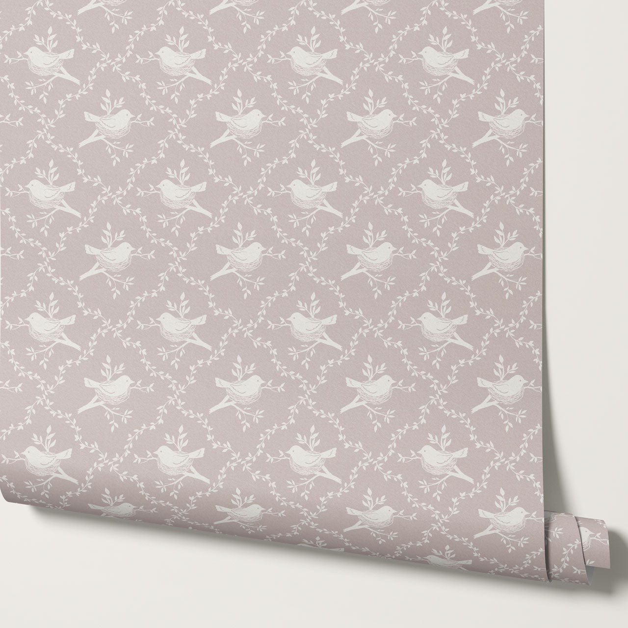 Livie Bird Nest Damask Dusty Pink Wallpaper