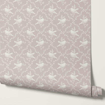 Livie Bird Nest Damask Dusty Pink Wallpaper