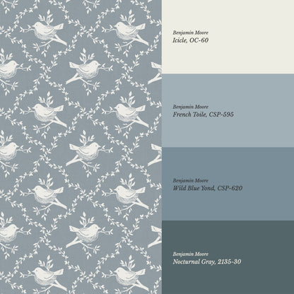 Livie Bird Nest Damask French Blue Wallpaper