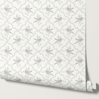 Livie Bird Nest Damask Ivory Wallpaper